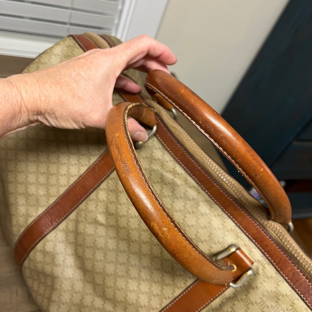 Celine Tan and Brown Duffel Bag, GUC, unisex bag, check pics for rubbed, 19x12” - Picture 10 of 16